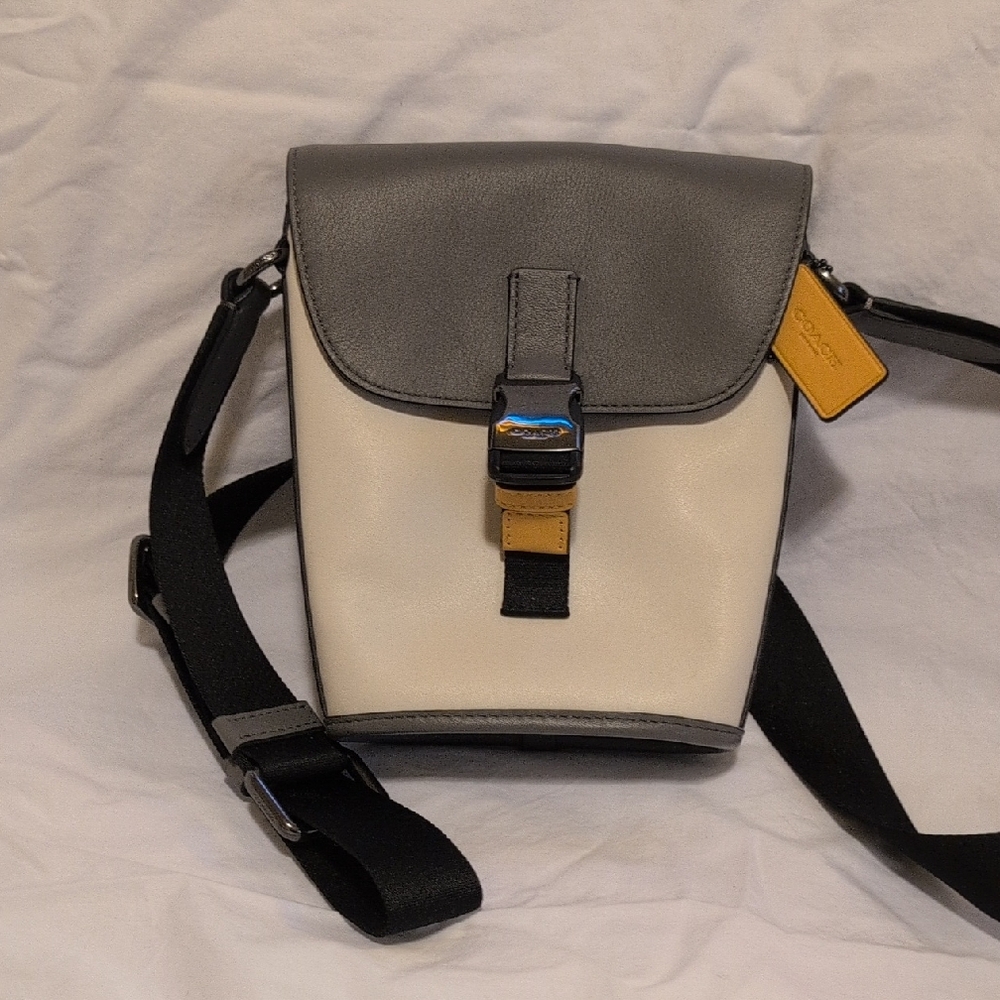Coach Gray and White Messenger Bag with Adjustable Strap